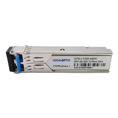 ভিডিও প্যাথলজিকাল প্যাটার্ন সহ 3G SDI SMPTE SFP 1310nm 2km SMF ট্রান্সসিভার মডিউল ডুপ্লেক্স LC DOM MSA পিনআউট