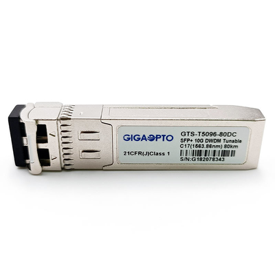 টিউনযোগ্য 50GHz ধাপ 10G DWDM C-ব্যান্ড SFP+ SMF ট্রান্সসিভার 80km 1563.86nm-1528.77nm LC DOM